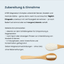 AYARI Magnesium Komplex – Zubereitung & Einnahme, Infografik mit Einnahmeempfehlung (2 Kapseln täglich, abends vor dem Schlafen oder nach Sport) und Holzlöffel mit Magnesiumkapsel und Pulver